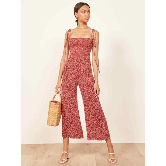 Reformation Pants - Reformation Maxwell red floral smocked jumpsuit